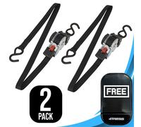 2x Sealey Auto Retractable Ratchet Tie Down Safety Straps 25mm x 3m ATD25301 +CP