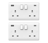2X Securlec 2 Gang Double Switched Usb Wall Plug Socket Double Pole 13A 250V White