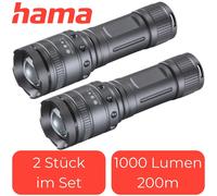 2x Set Hama LED Flashlight 1000 Lumen Super Light Torch Zoom Water Resistant