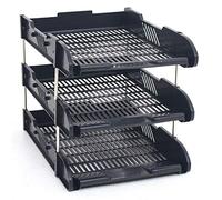 2X Set of 3 Black A4 Foolscap Desk File Letter Trays & 8 Metal Riser Rods