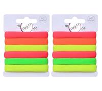 2x Set of 6 Neon Soft Jersey Fabric Ponios Hair Elastics Bobbles Bands - Bundled by Smart Cutie