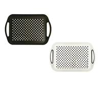 2X Set of Anti-Slip Rectangular Non-Slip Top and Bottom Plastic Dinner/Drinks Serving Tray with High Grip Rubber Surface, Easy Grip Handles, Black & White.