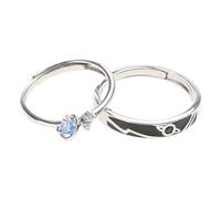 2x/Set Trendy Saturn Planet & Stars Space Galaxy 925 Sterling Silver Lovers Ring Matching Set Sea Blue Fashion