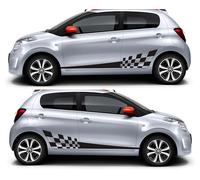 2X Side Chequer Stripes Decals Compatible with Citroen C1 C2 C3 VTR Sport Graphics fc1