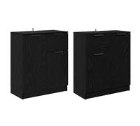 vidaXL 2 Door Single Drawer Old Wood Sideboard Set of 2 - Size: 70 x 60 x 30cm - Brown - Wilko