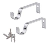 2X Silver Colour Heavy Duty Metal Curtain Pole Brackets 19mm Wall Support By Homeelabador