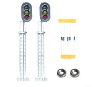 2x Silver Model Railroad Block Signals 3 Light LED System for OO HO Scale Tracks