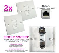 2x Single CAT6a Shielded Wall Plate Tool less RJ45 Ethernet Data Socket Outlet