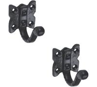 2X Single Ornate Wardrobe Hook On Butterfly Backplate 47mm Proj Black Antique