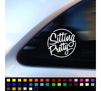 2X Sitting Pretty Vinyl Decal Stickers for Car Van Window Bumper Sticker, Slammed Lowered JDM Euro Sticker, Funny Caravan Sticker, LowLife Illest Sticker, 110mm