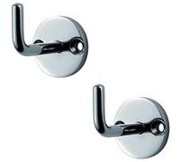 2x Slimline Coat Hook on Round Rose 45mm Projection Bright Stainless Steel