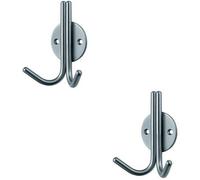 2x Slimline Double Coat Hook on Round Rose 35mm Projection Satin Stainless Steel