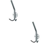 2x Slimline Hat & Double Coat Hook 35mm Projection Bright Stainless Steel