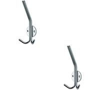2x Slimline Hat & Double Coat Hook 35mm Projection Bright Stainless Steel
