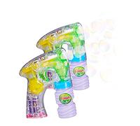 2x Soap Bubble Gun with Soap Bubble Solution, Including Batteries, LED, Size: 14.5 x 11.5 x 5 cm, Transparent