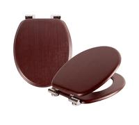 Harbour Housewares Soft Close Wooden Toilet Seat - Mahogany - Pack of 2 | Oval-Shaped Antibacterial Loo Lid with Easy Install Universal Hinges, Fixings & Fittings for Bathroom Toilet Replacement