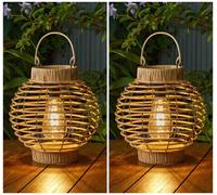 2x Solar Rattan Lantern LED Hanging Garden Table Decor Outdoor Lighting Wicker