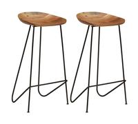 vidaXL 2x Solid Acacia Wood Bar Stools with Steel Legs 76cm Wooden Bar Chair