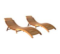 2x Solid Acacia Wood Sun Loungers Outdoor Seating Day Beds Garden vidaXL