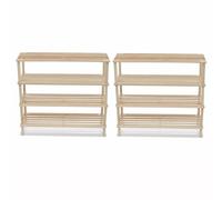 vidaXL 2x Solid Fir Wood 4-Tier Shoe Racks Footwear Organiser Storage Holder