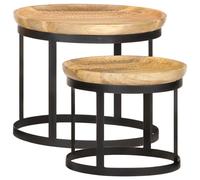 2x Solid Mango Wood Round Side Tables Steel End Table Coffee vidaXL