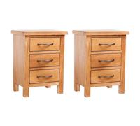 2x Solid Oak Wood Nightstands 40x54cm Bedroom Wooden Side Table Cabinet vidaXL