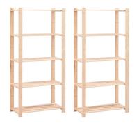 2x Solid Pinewood 5-Tier Storage Racks 80x38x170cm 250kg Organiser vidaXL