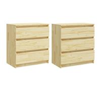 vidaXL 2x Solid Pinewood Bedside Cabinets Nightstand Drawer Storage Cabinet