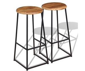 2x Solid Teak Bar Stools Industrial Kitchen Furniture Breakfast Seat vidaXL