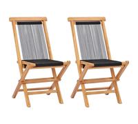 2x Solid Teak Wood Folding Garden Chairs Rope with/without Armrest vidaXL
