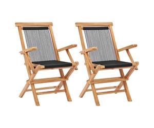 2x Solid Teak Wood Folding Garden Chairs Rope with/without Armrest vidaXL