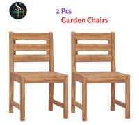2x Solid Teak Wood Garden Chairs Wooden Outdoor Dining Seating Seat vidaXL