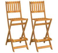 2x Solid Wood Acacia Folding Outdoor Bar Stools Wooden Bistro Chair vidaXL