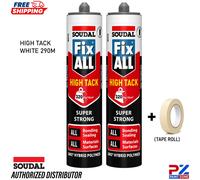 2x Soudal Fix ALL High Tack 290ml White Heavy Duty Polymer Adhesive + Tape