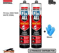 2x Soudal Fix ALL High Tack 290ml White Hybrid Adhesive Sealant + Gloves