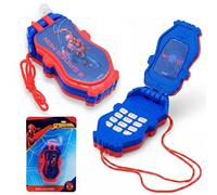 2x Spiderman Plastic Flip Phone Toy, Battery Operated Sound Effects Cellphone Toy, Carrying String Interactive Learning Motor Skills Fun Activities Gifts for Kids 3+ Years