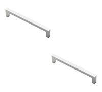 2x Square Block Pull Handle 170 x 10mm 160mm Fixing Centres Polished Chrome