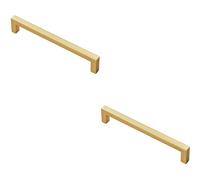 2x Square Block Pull Handle 170 x 10mm 160mm Fixing Centres Satin Brass