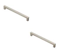 2x Square Linear Block Pull Handle 206 x 14mm 192mm Fixing Centres Satin Steel