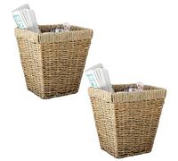 2x Square Seagrass Paper Bin 27cm Home Office Kitchen Waste Rubbish Lightweight Basket