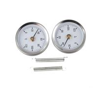 2x Stainless Steel Clamp-On Pipe Thermometer 63mm with Spring Attachment, 0-120°C Bimetal Temperature Gauge for Heating Applications