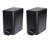 2x Stainless Steel Pedal Bin 5L Black Rectangular Inner Bucket Waste Bin