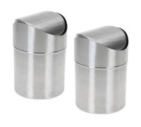 2X Stainless Steel Table Trash Cans 12X16 Cm With Swing Lid Table Waste Bin 1.2L