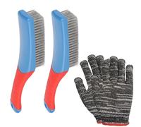 2x Stainless Steel Wire Brushes with Silicone Handles & 1 Work Glove, Heavy Duty Cleaning Set for Grill, Rust & Paint Removal, Kitchen & Outdoor Use