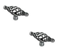 2x Steel Cage Oval Cabinet Door Knob 35mm Depth 65 x 21.5mm Antique Steel