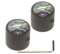 2x Steel Guitar Knobs with Abalone Tops - Chrome/Black/Gold - Fits 6mm Solid or Splined Shafts - Volume or Tone Control - FREE Wrench Included (Black)