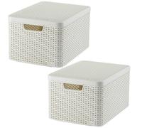 2x Storage Box Container Basket 2x 30L Lidded Handle Curver Rattan Style L HQ UK