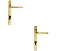 2X Straight Lever Door Handle On Lock Backplate Polished Brass 208mm X 25mm