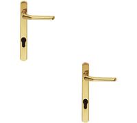 2x Straight Lever Door Handle on Lock Backplate Polished Brass 208mm X 25mm