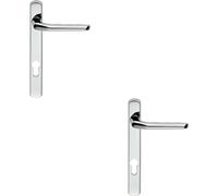2x Straight Lever Door Handle on Lock Backplate Polished Chrome 208mm X 26mm